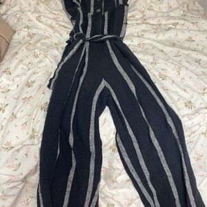 Chic Black and Gray Striped Jumpsuit